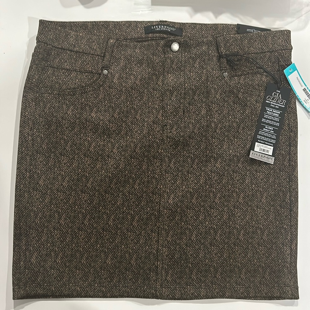 Liverpool Gia Knit Brown Pencil Skirt Size 14 NWT